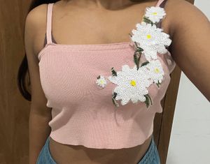 Cute Pink Floral Crop Top