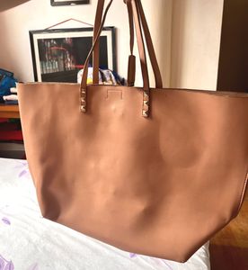 Stylish Tan Tote Bag with Studs