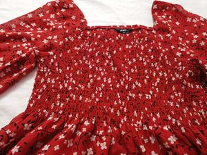 Red Floral Smocked Peplum Top