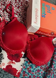 Red Lace Trim Bra