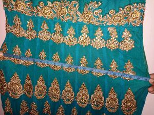 Teal &amp; Golden Peacock Green Anarkali Ethnic Gowns