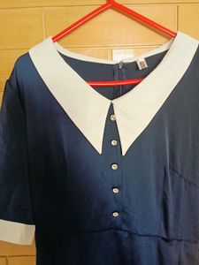 Classic Navy Blue Dress with White Collar