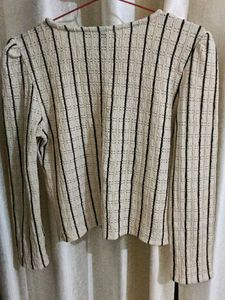 Cream &amp; Black Striped Button-Up Top