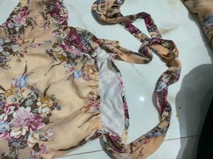 Sheer Floral Puff Sleeve Wrap Top