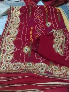 Exquisite Red Bandhani Saree Heavy Embellishm