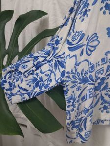 HnM Blue Floral Button-Up Blouse