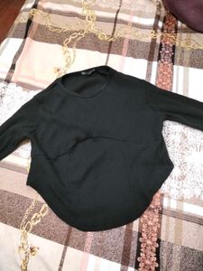 Chic Black Ribbed Long Sleeve Top