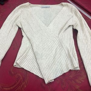 Ribbed V-Neck Wrap Style Top