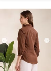 Brown Floral Embroidered Button-Up Shirt