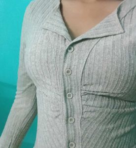 y2k ribbed grey top