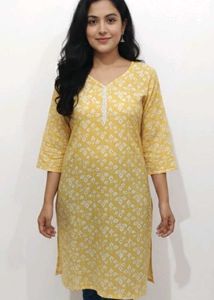 Yellow Printed Kurta