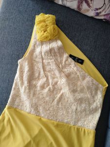 One-Shoulder Lace &amp; Yellow Dress