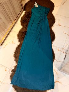 One Shoulder Teal Blue Gown