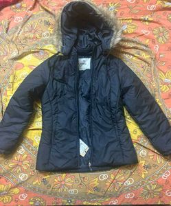 Black Padded Jacket with Fur Hood