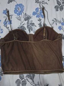 Brown Mesh Corset Top with Chain Straps