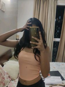 Peach Ribbed Strapless Crop Top