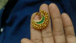 Elegant Gold Nath with Green Stones