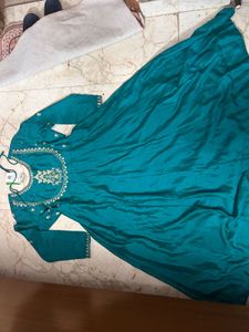 Elegant Teal Embroidered Gown