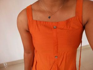 Bright Orange Sleeveless Button-Up Dress