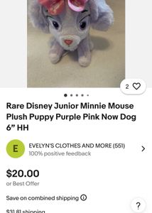Rare Disney Junior Minnie Mouse Plush Puppy Purpl