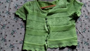 light green knitted button-front crop top