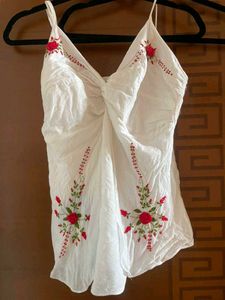 size-m-Embroidered White Camisole Top