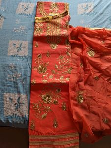 Orange Embroidery Suit Salwar Set With A Tag