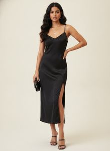 Elegant Black Slip Dress with High Slit