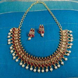 Gold plated Ruby Kundan Set