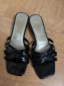 Black Strappy Square Toe Sandals