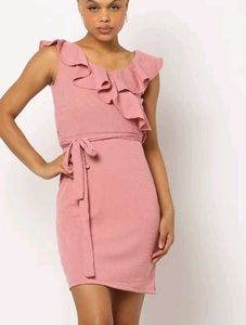 Chic Pink Ruffle Wrap Dress