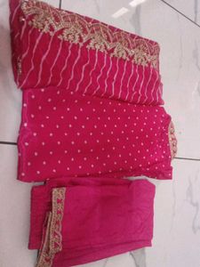 Vibrant Pink Kurta Set with Gold Embellishments