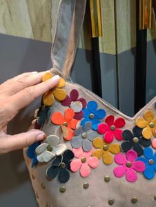 Felt Flower Accent Shoulder Bag