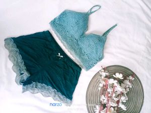 Cute Teal Lace Lingerie Set