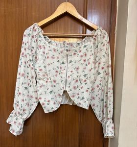Floral Print Zip-Up Crop Top