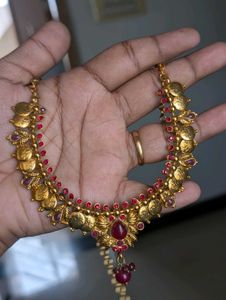 Traditional Antique Coin Necklace with Ruby Stones