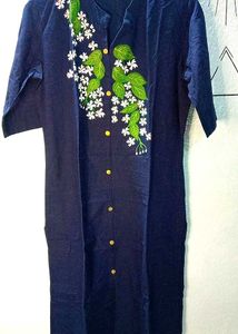 Handpainted Navy Blue Cotton Kurta