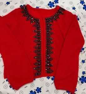 Red Embellished Cardigan