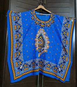 Women Blue Printed Free Style Kaftan Maxi Dress