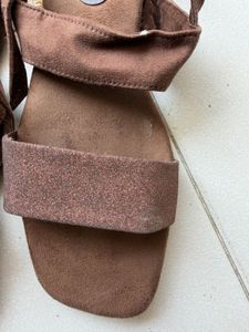 Women's Brown Suede Glitter Strap Sandals