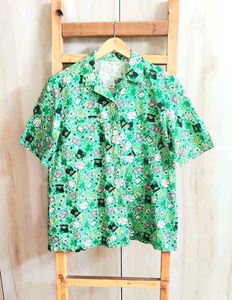Vibrant Green Short Sleeve Button-Up Shirt Size-38