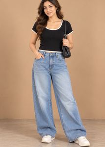 Black Ribbed Crop Top with White Trim