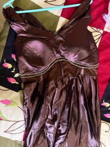 Elegant Brown Off-Shoulder Gown