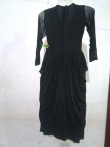 Black Pleated Dress with Belt