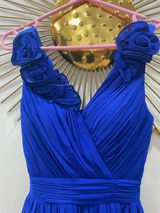 Padded Stunning Royal Blue V-Neck Dress
