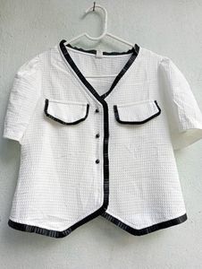 Chic White & Black Trimmed Top