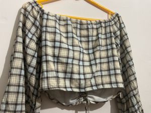 Zara Plaid Long Sleeve Crop Top