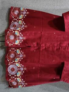 Maroon Embroidered Kurta