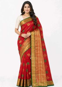 Elegant Red Saree with Golden Border