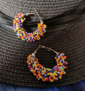 Multicolored Beaded Hoops